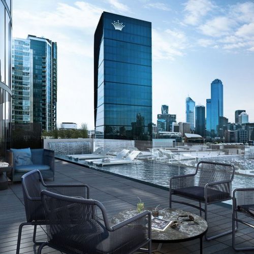 Melbourne rooftop pool with Crown tower in background