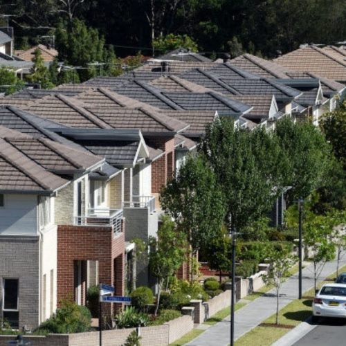 Row of townhouses on street