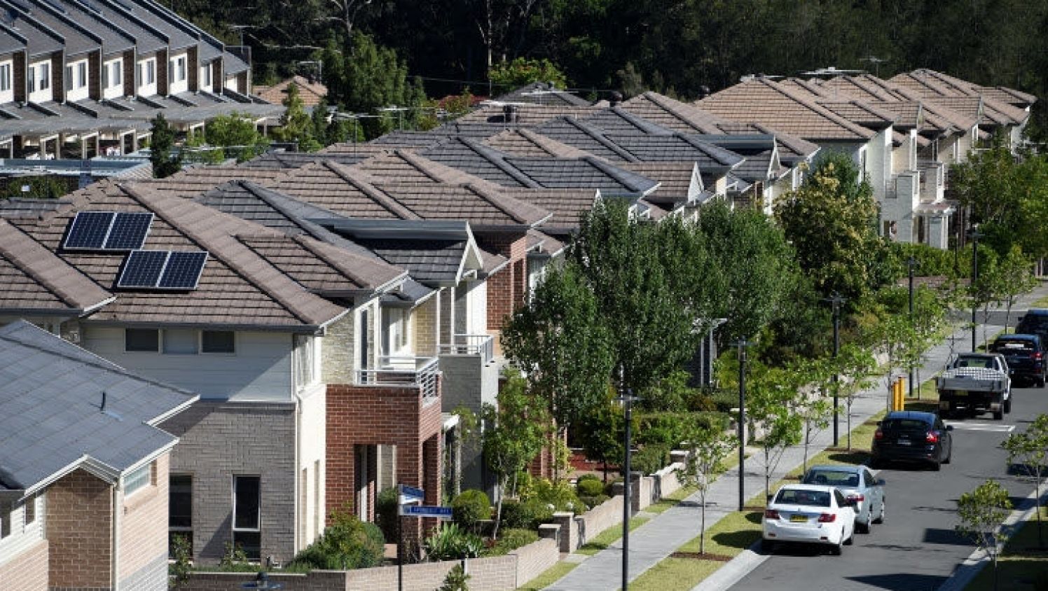 Row of townhouses on street