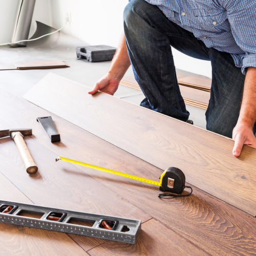 Renovation, wooden flooring being laid