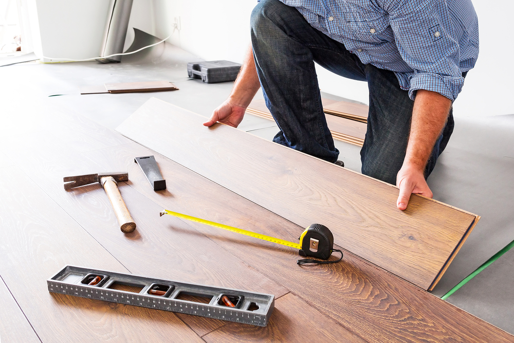 Renovation, wooden flooring being laid